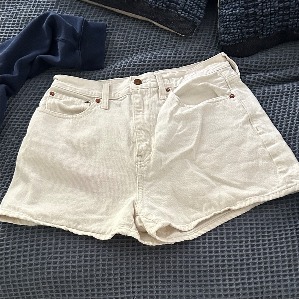 Madewell Cream High-Rise Denim Shorts